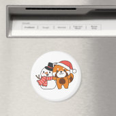 クリスマス等の冬の雪だるま付き赤パンダ マグネット (インサイチュ (食洗機))