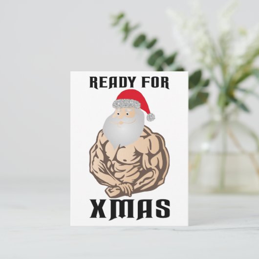 クリスマス筋肉サンタクロースの用意して下さい シーズンポストカード (スタンド正面)