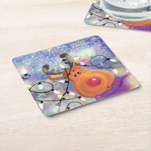 クリスマス紙コースターとハッピートインデナー スクエアペーパーコースター (アングル)