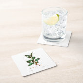 クリスマス紙コースター：ホリー：レドテ スクエアペーパーコースター (インサイチュ)