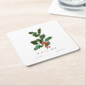 クリスマス紙コースター：ホリー：レドテ スクエアペーパーコースター (アングル)
