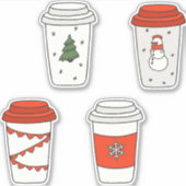 クリスマス紙コーヒーカップツリー雪だるまスノーフレーク シール (正面)