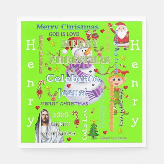 クリスマス紙ナプキンスメリー,イエスサンタ スタンダードランチョンナプキン (正面)