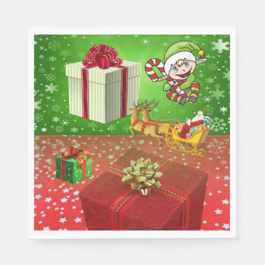 クリスマス紙ナプキンス小妖精や小人 スタンダードランチョンナプキン (正面)