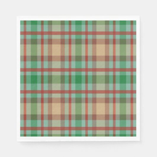 クリスマス紙ナプキンス、グリーン&レッドプレイド スタンダードランチョンナプキン (正面)