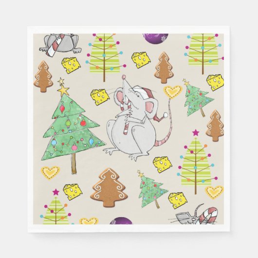 クリスマス紙ナプキンス、マウスネズミチーズ スタンダードランチョンナプキン (正面)