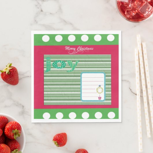 クリスマス紙ナプキンズジョイレッドグリーンストライプ スタンダードランチョンナプキン (インサイチュ)