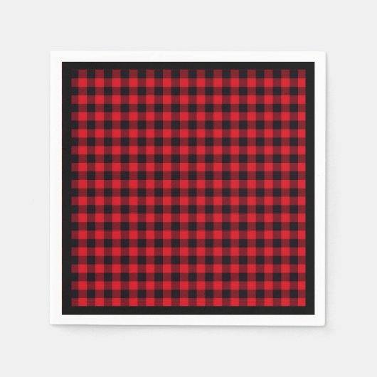 クリスマス紙ナプキンズレッド&ブラックバッファロープレイド スタンダードカクテルナプキン (正面)