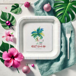 クリスマス紙プレートかわいいトロピカルビーチ ペーパープレート