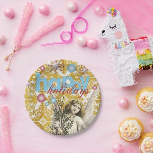 クリスマス紙プレートハッピーホリデーズエンジェル ペーパープレート (パーティー)