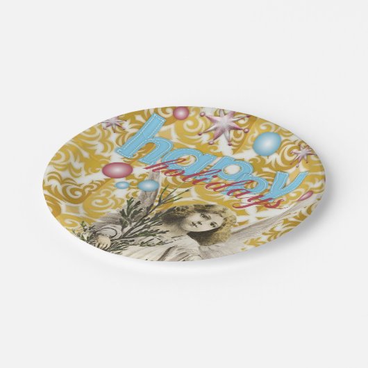 クリスマス紙プレートハッピーホリデーズエンジェル ペーパープレート (アングル)