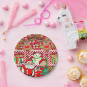 クリスマス紙プレートメリートナリアサンタ小妖精や小人 ペーパープレート (パーティー)