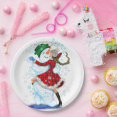 クリスマス紙プレート雪だるまアンドガールダンス ペーパープレート (パーティー)