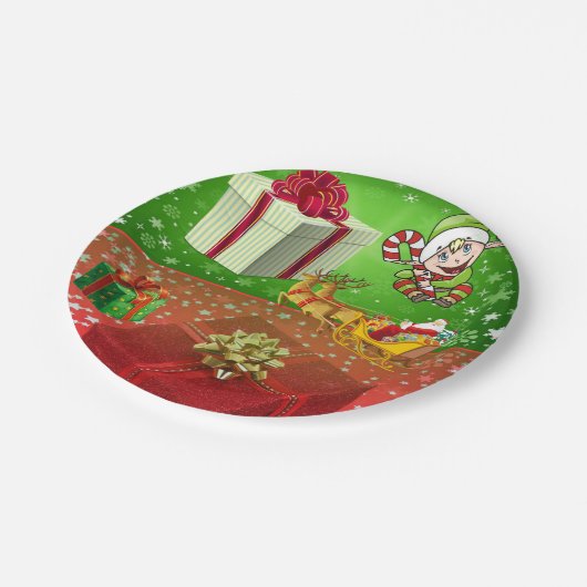 クリスマス紙プレート,サンタ,小妖精や小人 ペーパープレート (アングル)