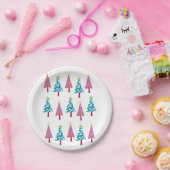 クリスマス紙プレート、メリークリスマスツリーピンク ペーパープレート (パーティー)