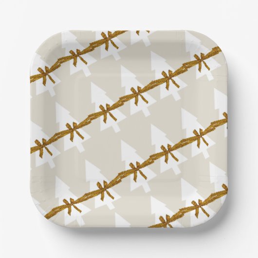 クリスマス紙プレート、メリークリスマスベージュ弓 ペーパープレート (正面)