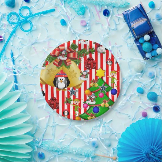 クリスマス紙プレート、メリークリスマスペンギン ペーパープレート (パーティー)