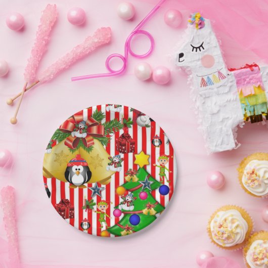 クリスマス紙プレート、メリークリスマスペンギン ペーパープレート (パーティー)