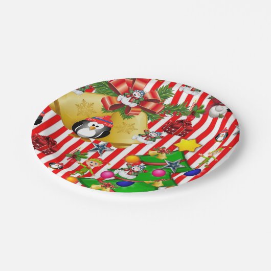 クリスマス紙プレート、メリークリスマスペンギン ペーパープレート (アングル)