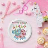 クリスマス紙プレート、メリークリスマス豚 ペーパープレート (パーティー)