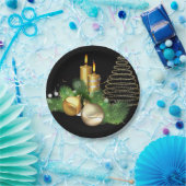 クリスマス紙プレート、金ゴールドキャンドル ペーパープレート (パーティー)