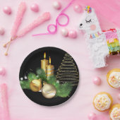 クリスマス紙プレート、金ゴールドキャンドル ペーパープレート (パーティー)