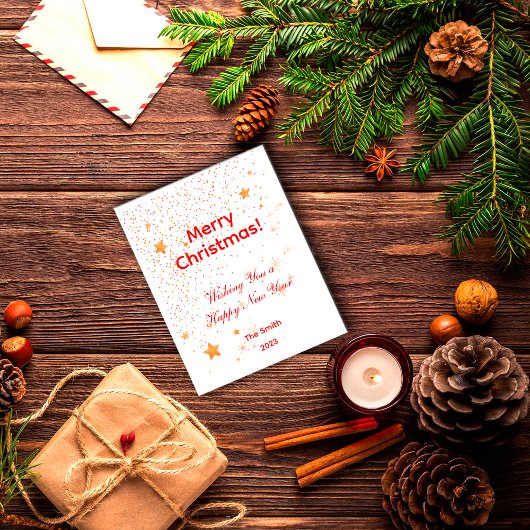 クリスマス紙吹雪金ゴールド星の白い赤いポストカード ポストカード