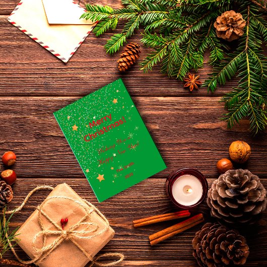 クリスマス紙吹雪金ゴールド星グリーンレッドはがき ポストカード