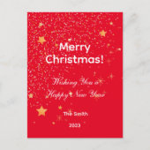 クリスマス紙吹雪金ゴールド星グリーンレッドはがき ポストカード (正面)