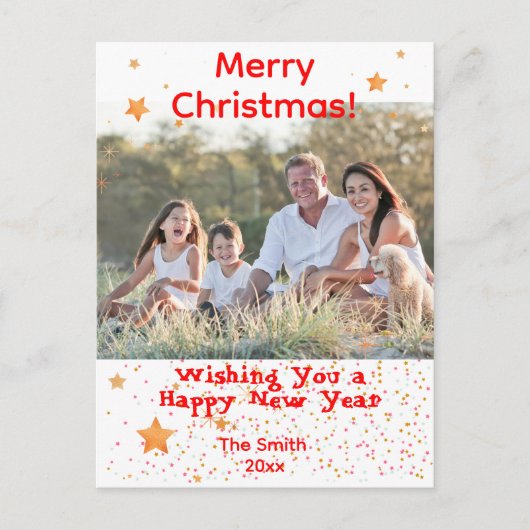 クリスマス紙吹雪金ゴールド白い赤い写真はがき ポストカード (正面)