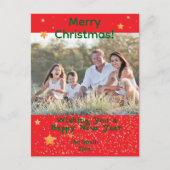 クリスマス紙吹雪金ゴールド緑のフォトレッドポストカード ポストカード (正面)