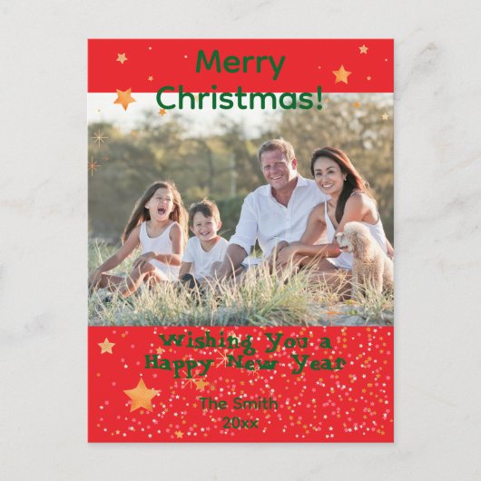 クリスマス紙吹雪金ゴールド緑のフォトレッドポストカード ポストカード (正面)