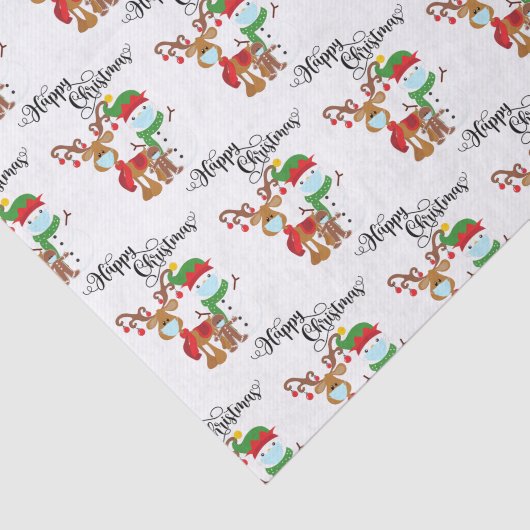 クリスマス紙2020顔マスクトナカイ雪だるま 薄葉紙 (詳細)