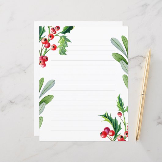 クリスマス紙、筆記用紙が並んだ休日 (正面/裏面インサイチュ)