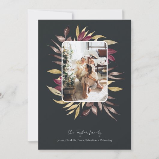 クリスマス素晴らしの冬の葉のフォトフレーム シーズンカード (正面)