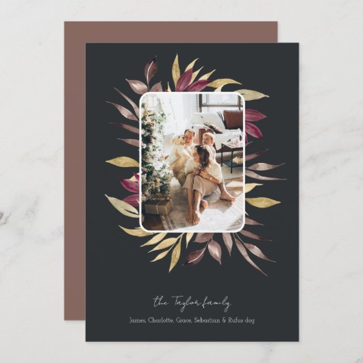 クリスマス素晴らしの冬の葉のフォトフレーム シーズンカード (正面/裏面)