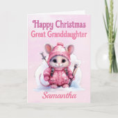 クリスマス素晴らしの孫娘ピンクの冬のマウス シーズンカード (正面)