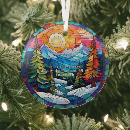 クリスマス素晴らしスモークマウンテンのステンドグラス ガラスオーナメント (インサイチュ)