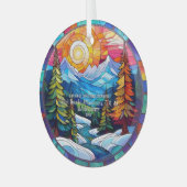 クリスマス素晴らしスモークマウンテンのステンドグラス ガラスオーナメント (正面左)