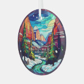 クリスマス素晴らしスモークマウンテンステンドグラス ガラスオーナメント (正面左)