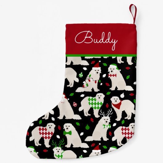 クリスマス素晴らしピレネー名前をカスタムする スモールクリスマスストッキング (裏面)