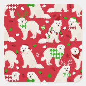 クリスマス素晴らしピレネー犬スクエアステッカー スクエアシール (正面)