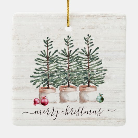 クリスマス素朴に咲くクリスマスの木 セラミックオーナメント (裏面)