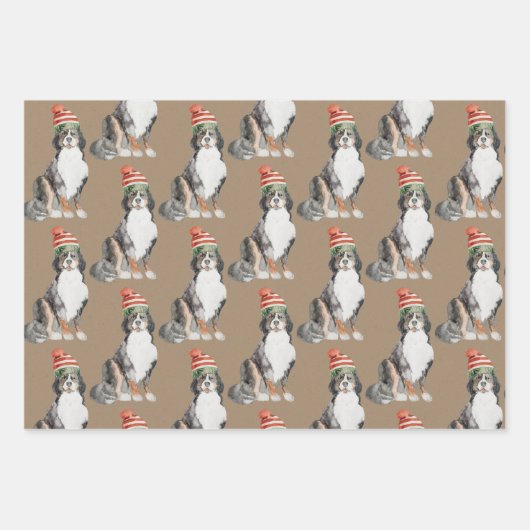 クリスマス素朴に服を着たクラフト・ベルネーゼ犬 ラッピングペーパーシート (正面2)