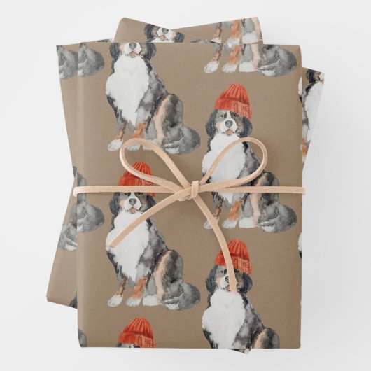 クリスマス素朴に服を着たクラフト・ベルネーゼ犬 ラッピングペーパーシート (インサイチュ)