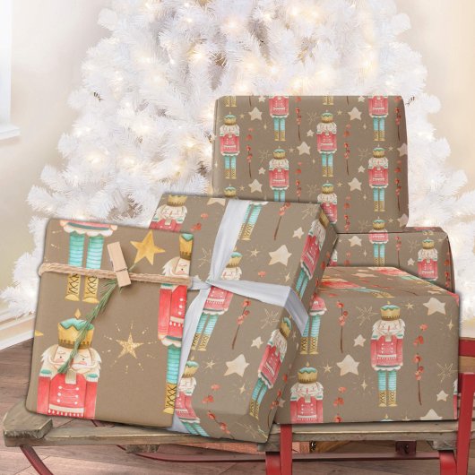 クリスマス素朴のくるみクラッカーをいかだす ラッピングペーパー