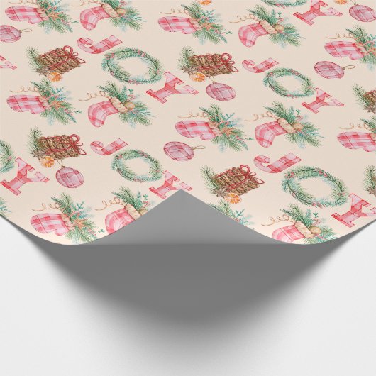 クリスマス素朴のジンガムの喜びホリデーギフト ラッピングペーパー (角)