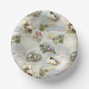 クリスマス素朴の冬のシーンのコラージュ ペーパーボウル