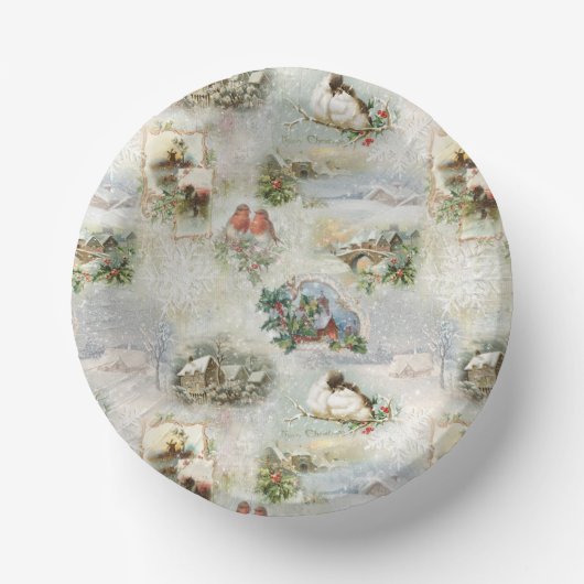 クリスマス素朴の冬のシーンのコラージュ ペーパーボウル (正面)