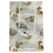 クリスマス素朴の冬のシーンのコラージュ ミディアムペーパーバッグ (裏面)